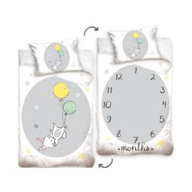  Nyuszi lufival és órával ágyneműhuzat, kétoldalas (100x135 + 40x60 cm)