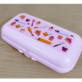   Uzsidoboz/uzsonnás doboz, Óriás, Pink, Sütemény mintával / Sütis (22x11,5x6,5 cm) -Tupperware 